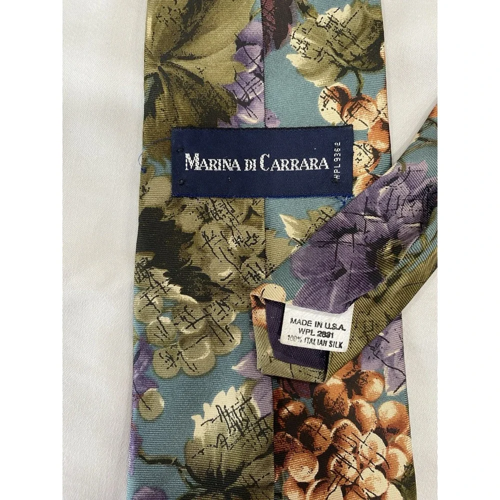 VTG Marina di Carrara Tie Floral Grape Italian Silk 60.25x3.7 USA Bold Art Print